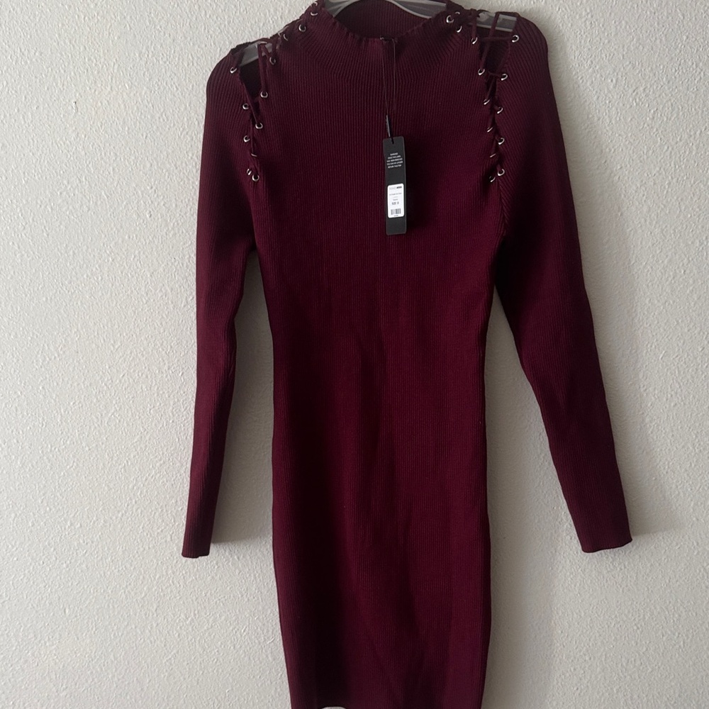 Fashion Nova Deep Red Long Sleeve Dress